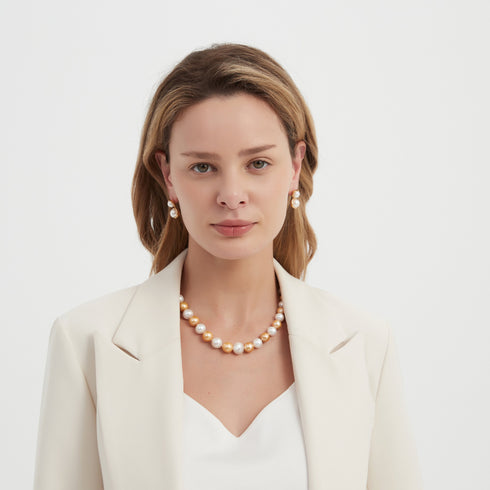10-11mm Dyed Golden and White Freshwater Pearl Necklace - House Of Pearls